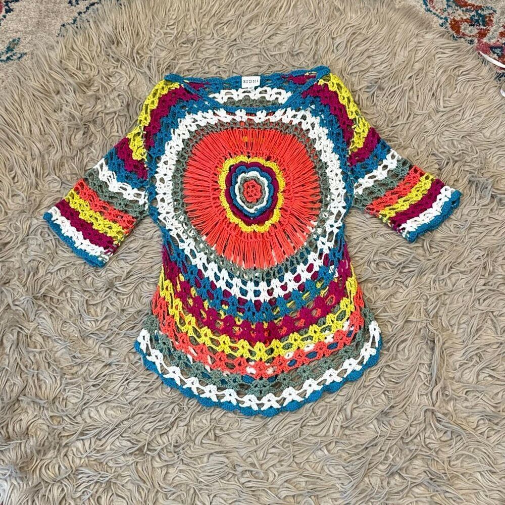 Vintage Sioni Studio Crochet Top Womens Size small/medium Multicolor Hippie Fair